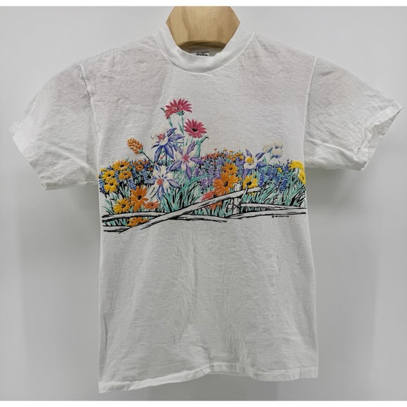 Oneita Other - Vintage 1990 Oneita Wildflowers Graphic T-Shirt Size M Made in USA Single Stitch